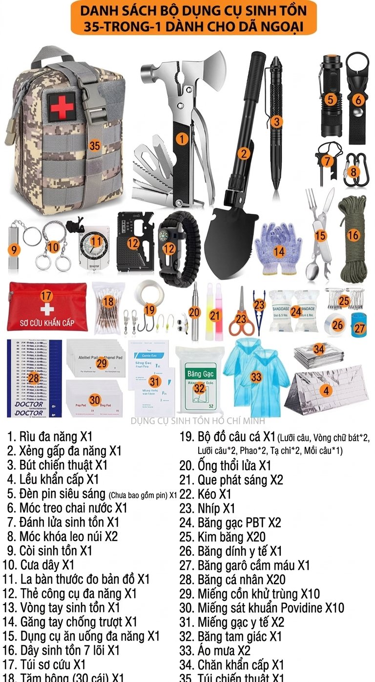 Bộ dụng cụ thiết bị sinh tồn đa chức năng F01