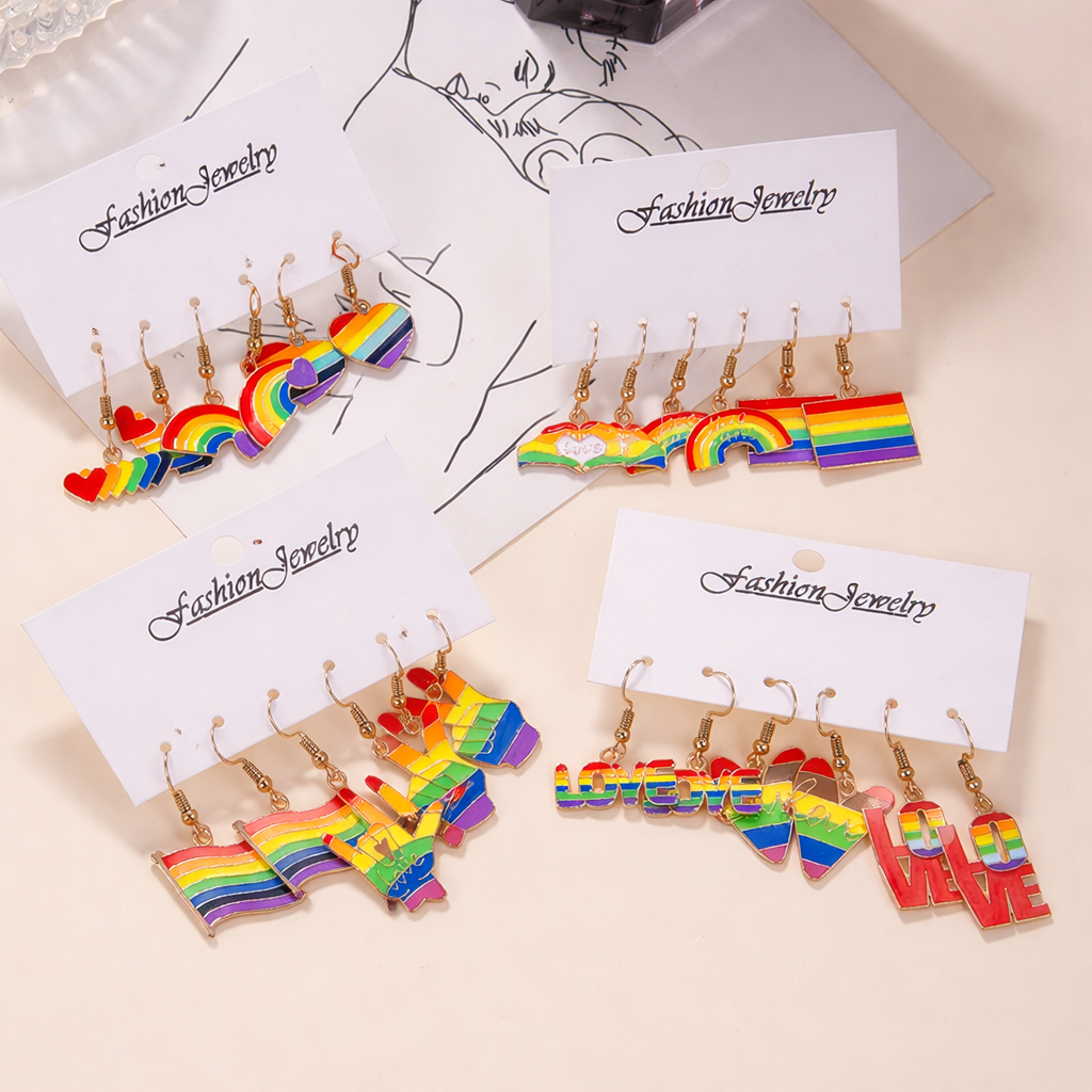 Bông tai cầu vồng LGBT lục sắc set 3 đôi bông tai