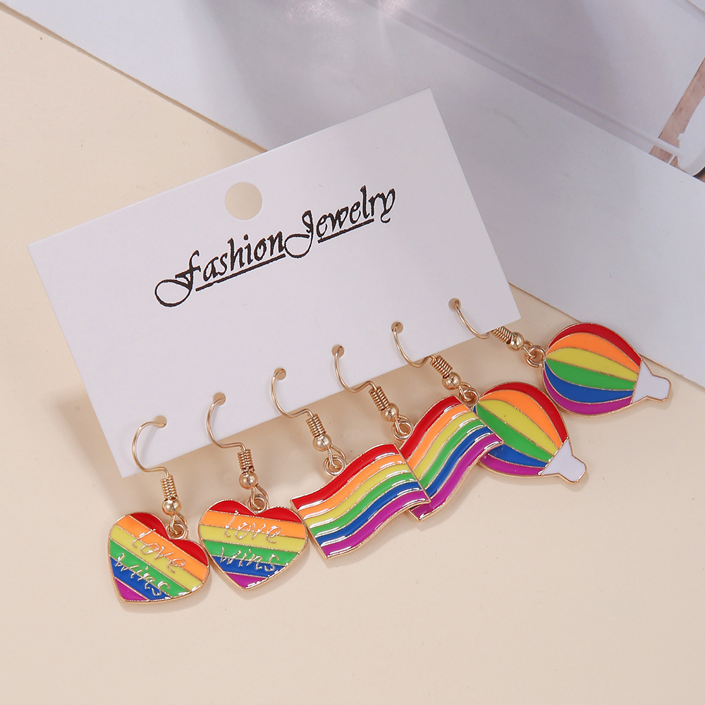Bông tai cầu vồng LGBT lục sắc set 3 đôi bông tai