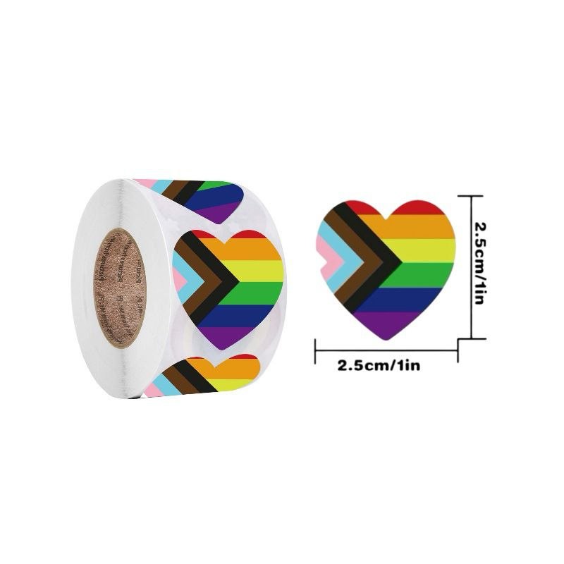 Cuộn 500 Sticker Trái Tim Cầu Vồng LGBT Progress Pride ( 2.5cm / 1 inch )
