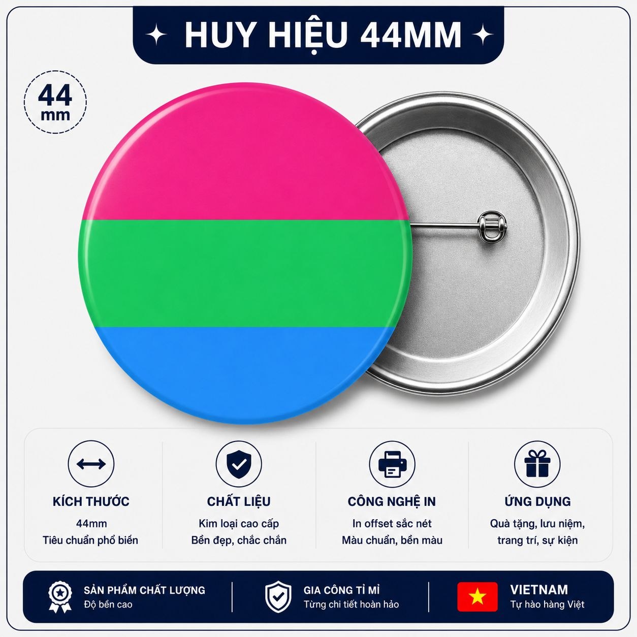 Huy Hiệu LGBT cờ Đa tính 44mm