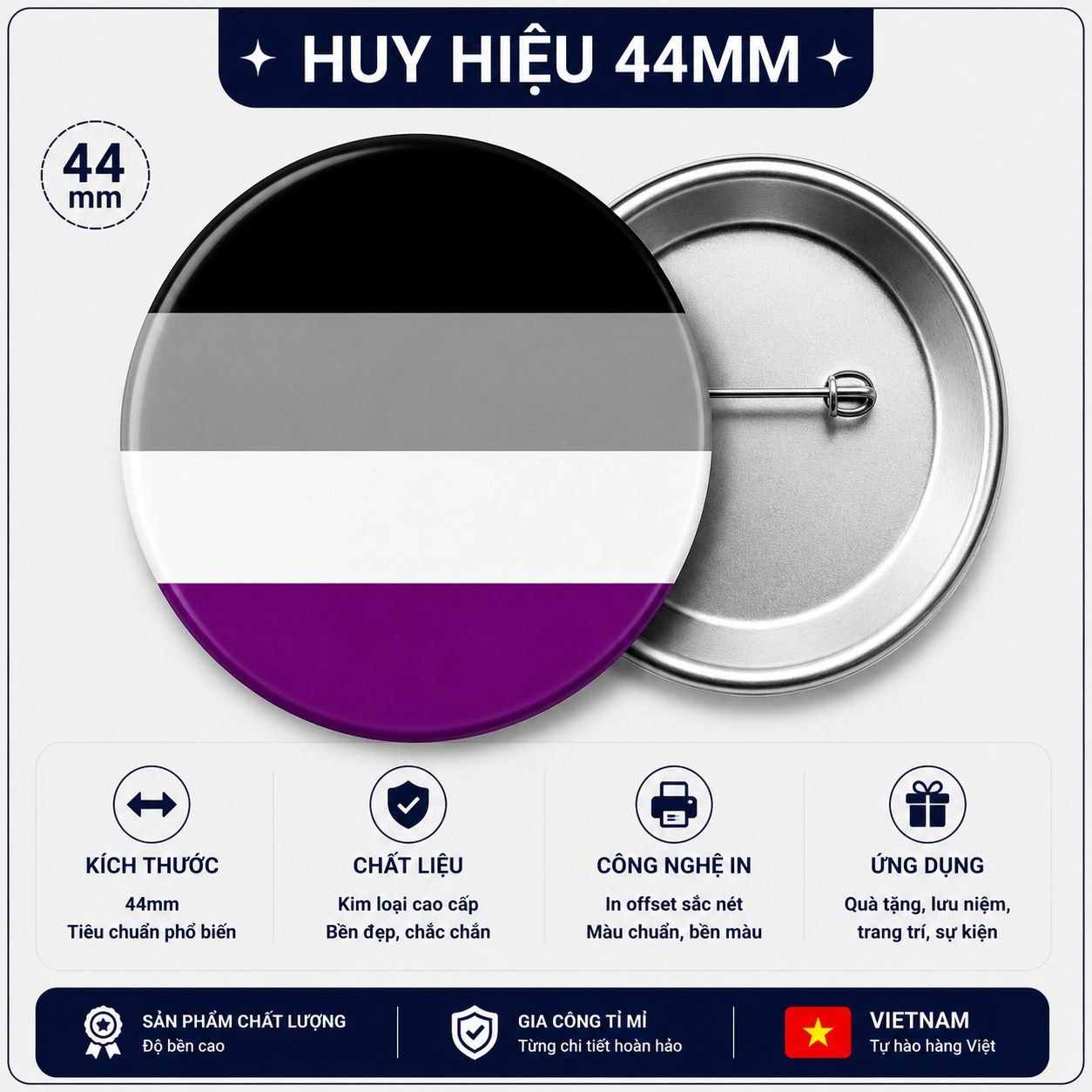 Huy Hiệu LGBT Asexual (Cờ Vô Tính) 44mm – Phụ Kiện Tự Hào