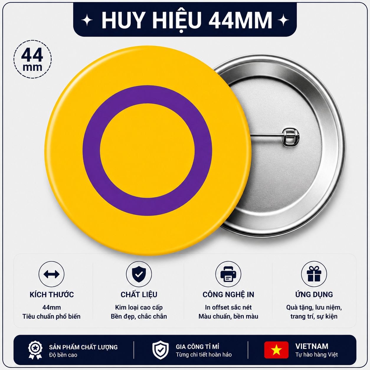 Huy Hiệu LGBT Liên giới tính (Intersex Flag) 44mm