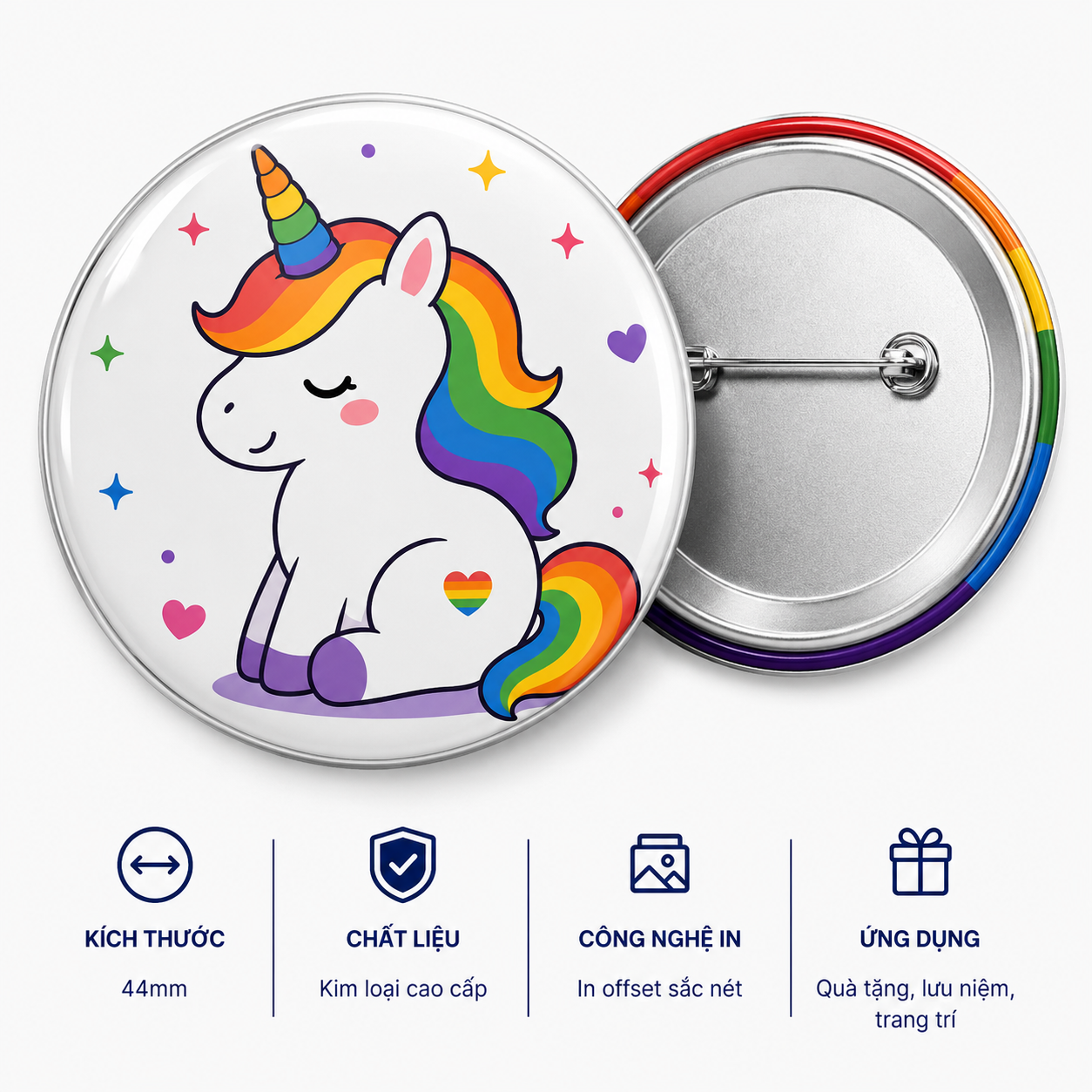 Huy Hiệu LGBT Rainbow Buddies RB08 – Kỳ Lân Minimal 44mm