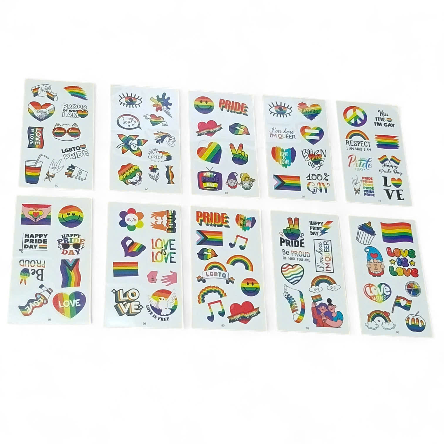 Combo 10 Tờ Hình Xăm Dán Tạm Thời Pride – Sắc Màu Cầu Vồng LGBT Vui Nhộn