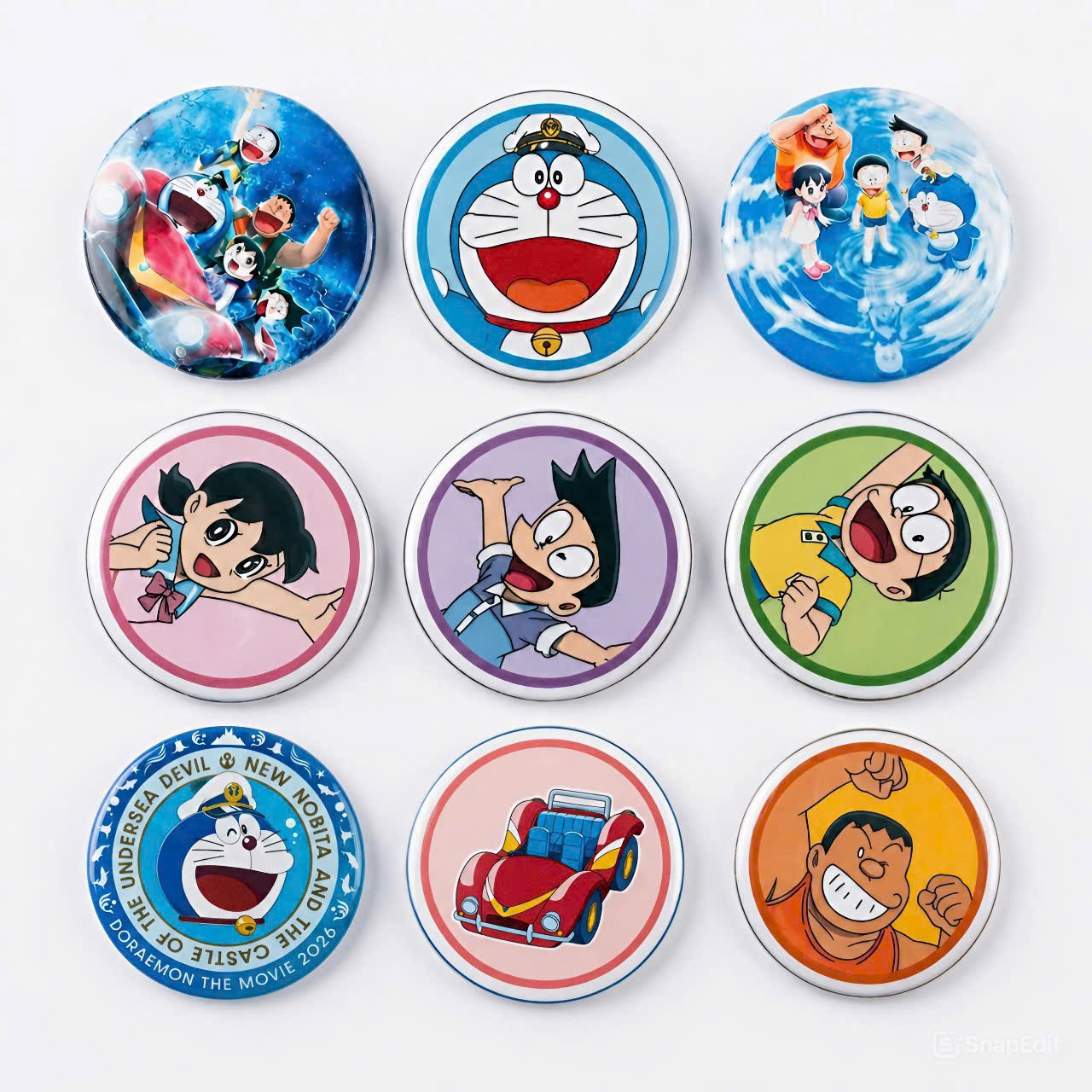 Combo 9 Huy Hiệu Cài Áo Doraemon Movie 2026 Tặng 1 Huy Hiệu Đặc Biệt Random