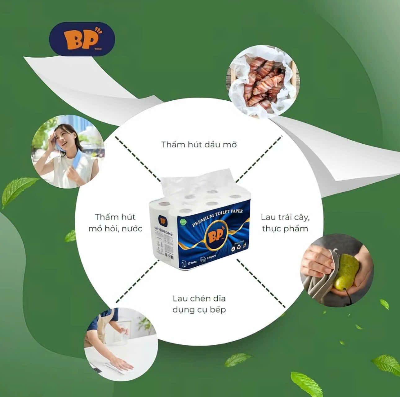 Giấy vệ sinh bịch 12 cuộn cao cấp (CÓ LÕI)