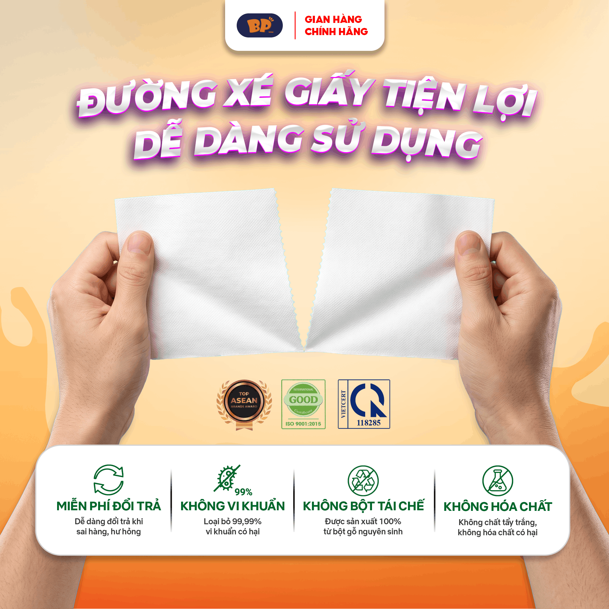 Combo 4 Bịch Giấy Vệ Sinh BP Tissue 10 Cuộn Dày 3 Lớp Cao Cấp Mềm Mịn An Toàn Lành Tính Dịu Nhẹ( Tặng 2 gói giấy rút 270 tờ )