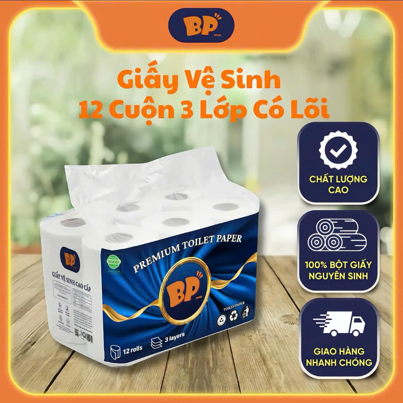 Giấy vệ sinh bịch 12 cuộn cao cấp (CÓ LÕI)