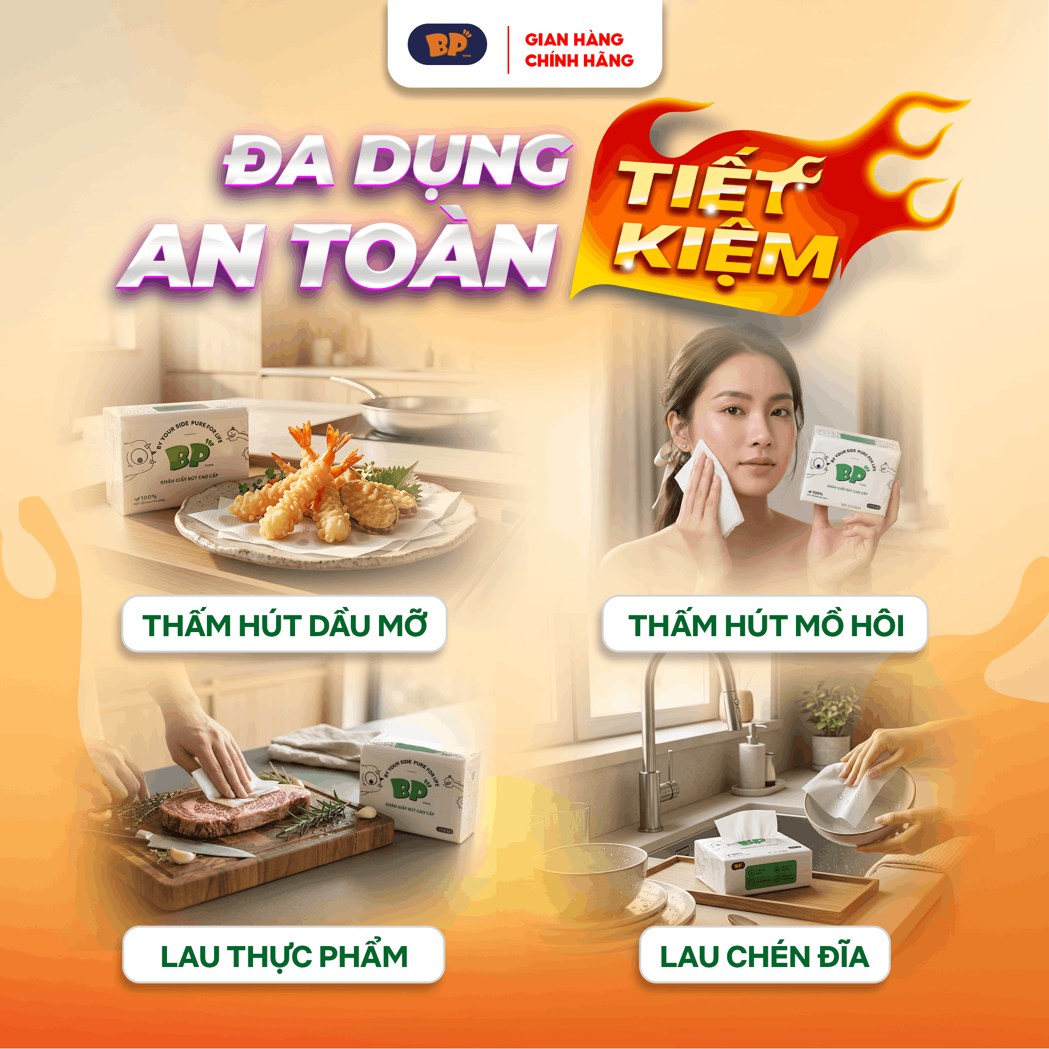 Mua 20 Tặng 4 Gói Khăn Giấy Rút BP Tissue Gói 270 Tờ 3 Lớp Dày Mềm Thấm Hút Nhanh Thiết Kế Tiện Lợi