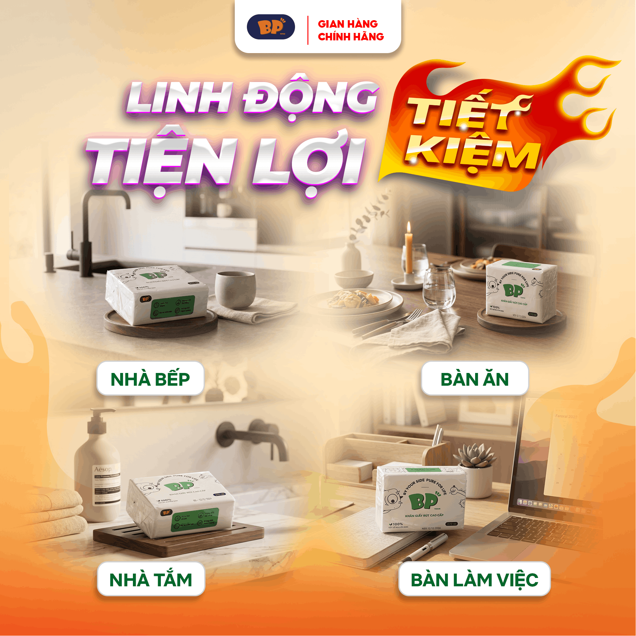 Thùng 40 Gói Giấy Rút Cao Cấp BP Tissue 270 Tờ Chất Liệu Nguyên Sinh Mềm Mịn An Toàn Cho Da