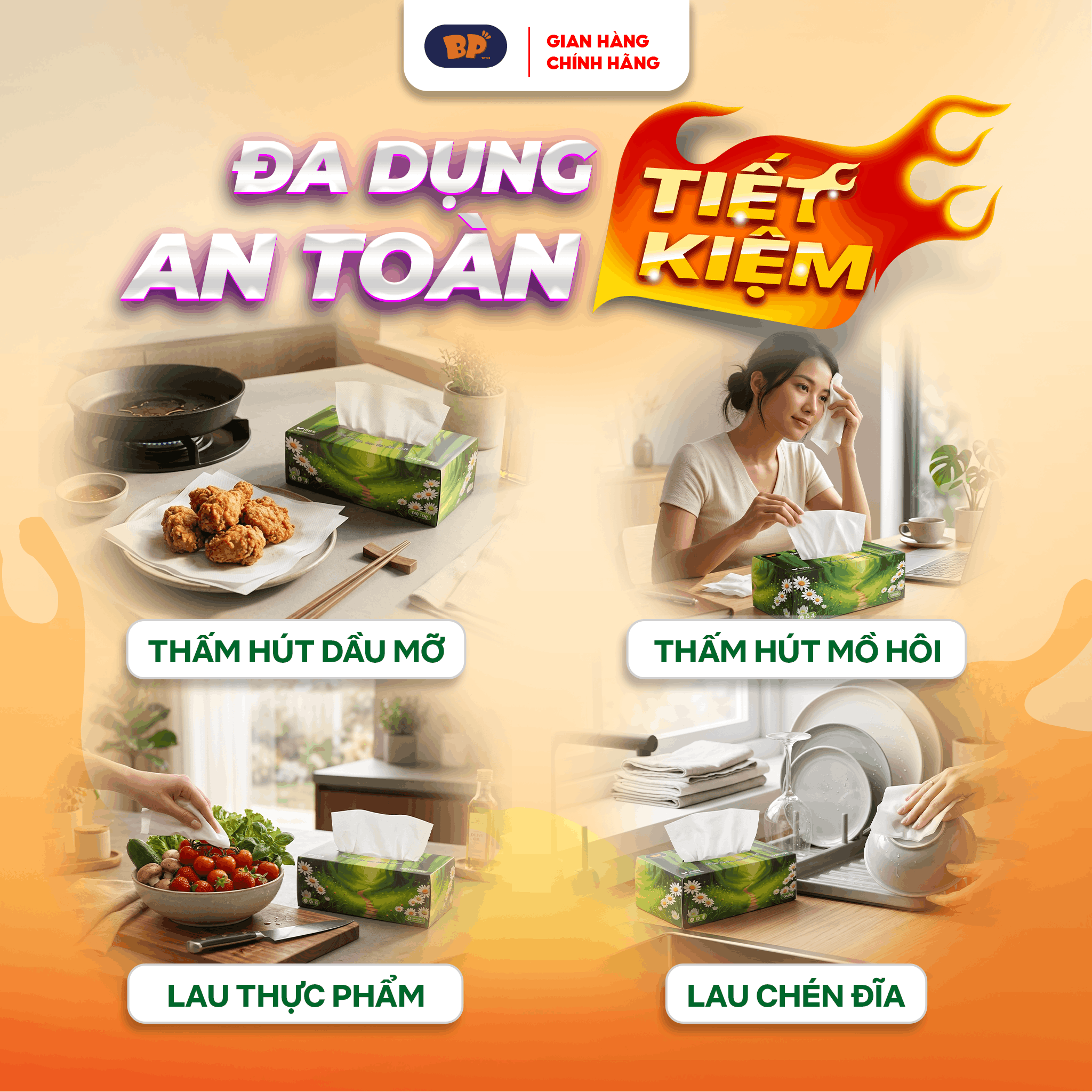Khăn Giấy Rút Cao Cấp BP Tissue Hộp 240 Tờ 100% Bột Giấy Nguyên Sinh Thấm Hút Tốt An Toàn Cho Da
