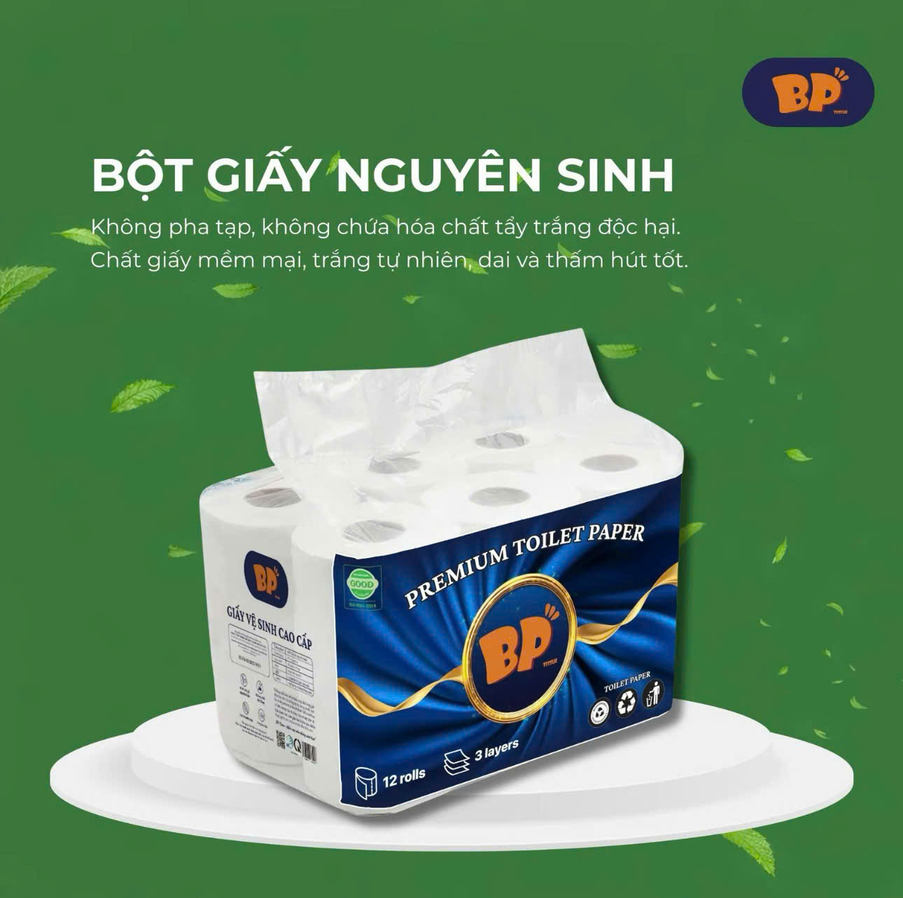 Giấy vệ sinh bịch 12 cuộn cao cấp (CÓ LÕI)
