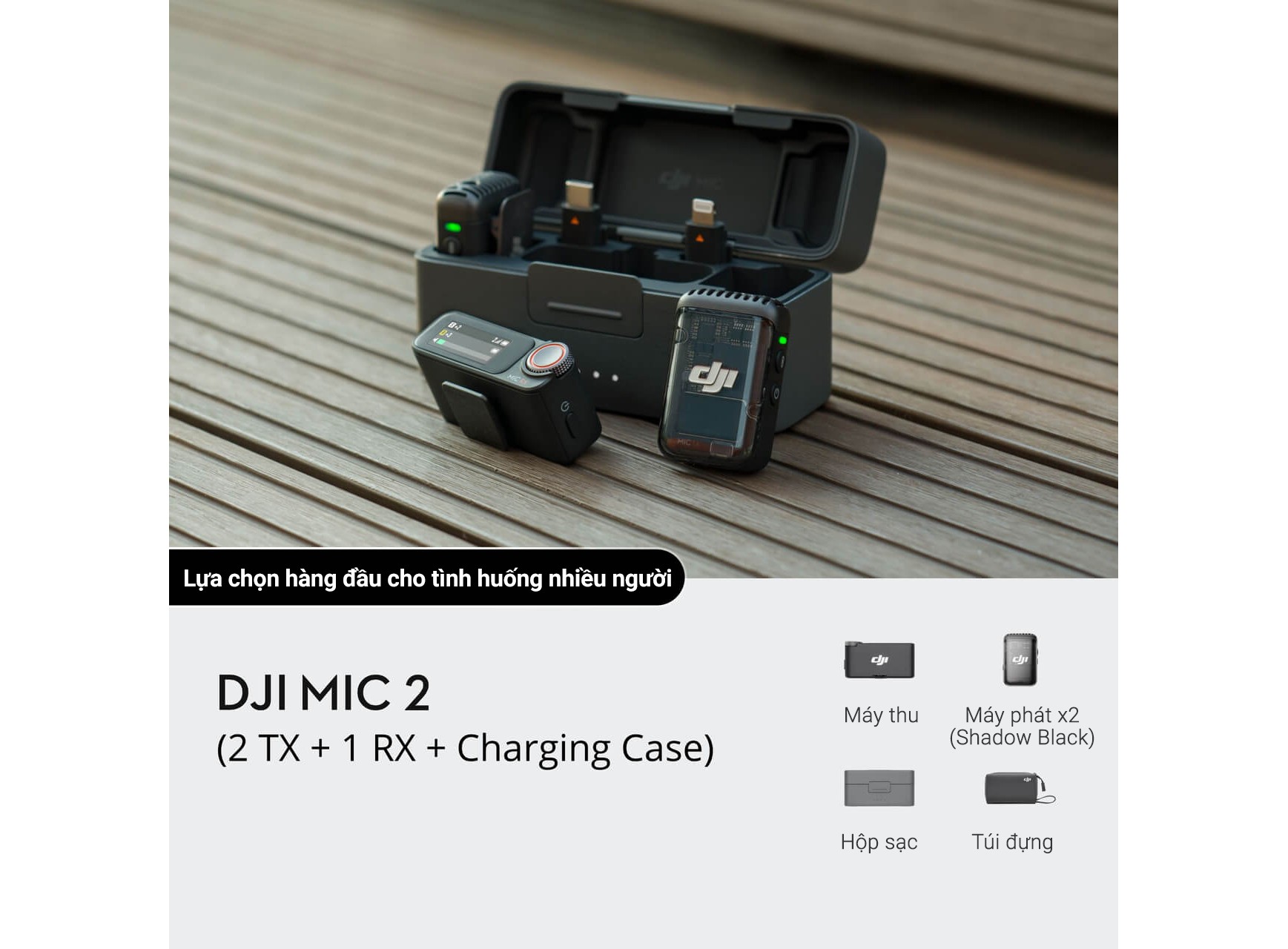 Microphone DJI Mic 2 (2 TX + 1 RX + Hộp sạc)