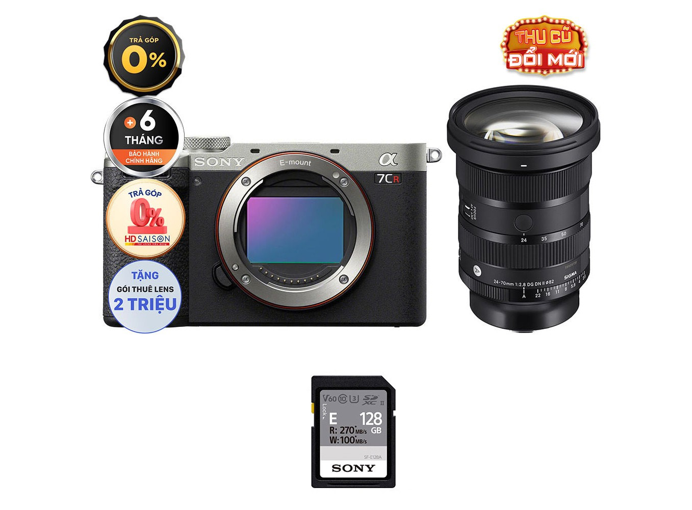 Sony A7CR Body + Kèm Lens Sigma 24-70mm f/2.8 II (Chính hãng)