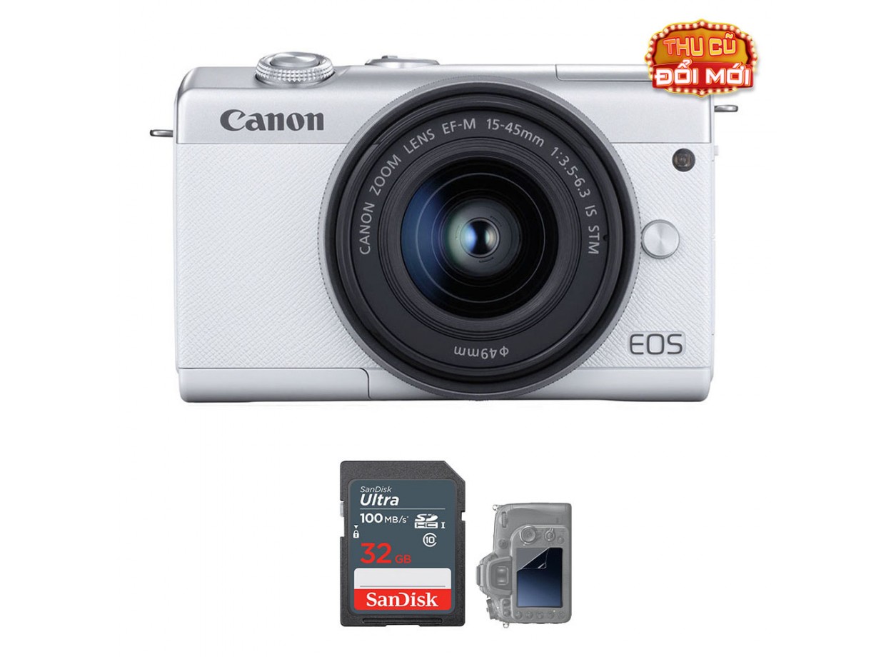 Canon EOS M200 Trắng – Kèm Kit 15-45mm, Máy Ảnh Cũ Đẹp Likenew 99%