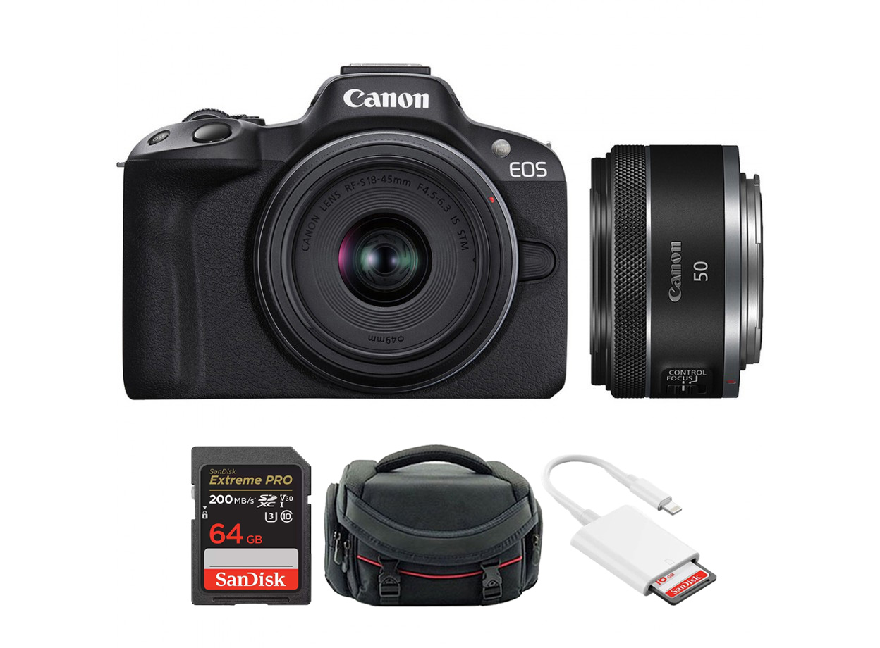 Canon EOS R50 + Kèm Kit Lens 18-45mm + RF 50mm f/1.8 STM (Chính hãng)
