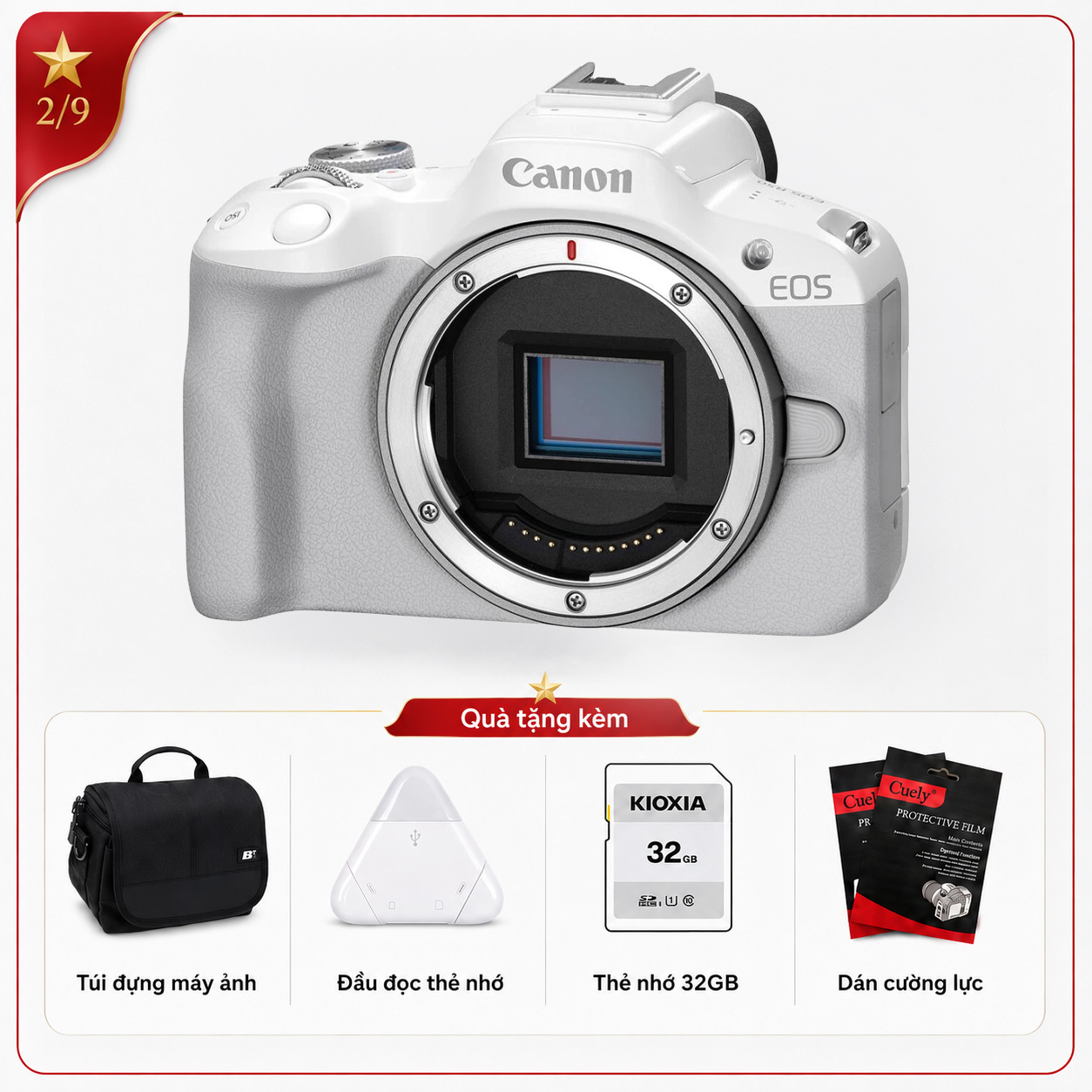Canon EOS R50 Mới 100% – (Tặng Thẻ 32GB, Dán Màn Hình, Đầu Đọc Thẻ)