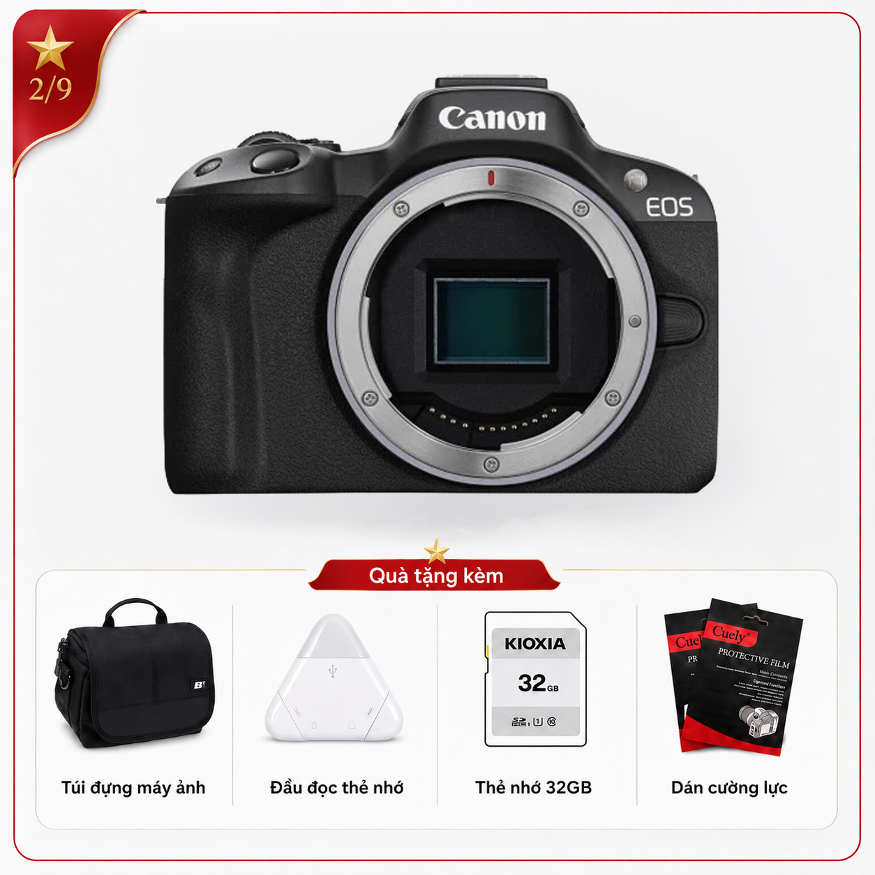 Canon EOS R50 Mới 100% – (Tặng Thẻ 32GB, Dán Màn Hình, Đầu Đọc Thẻ)