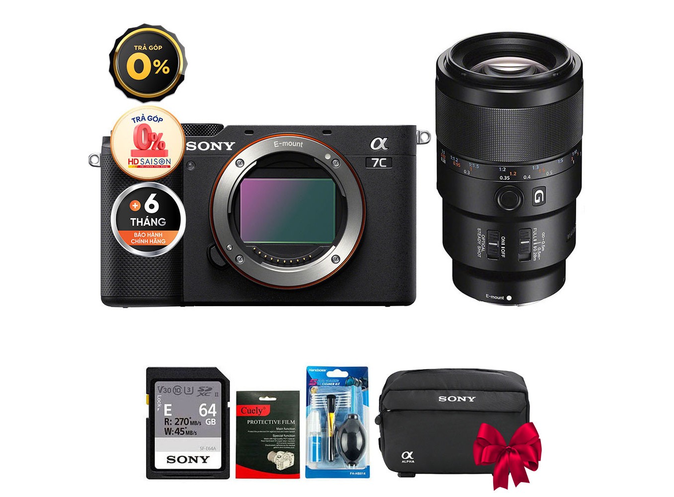 Sony A7C + FE 90mm f/2.8 Macro (Chính hãng) (Thẻ Nhớ 64GB + Túi Máy Ảnh + Bộ Vệ Sinh)