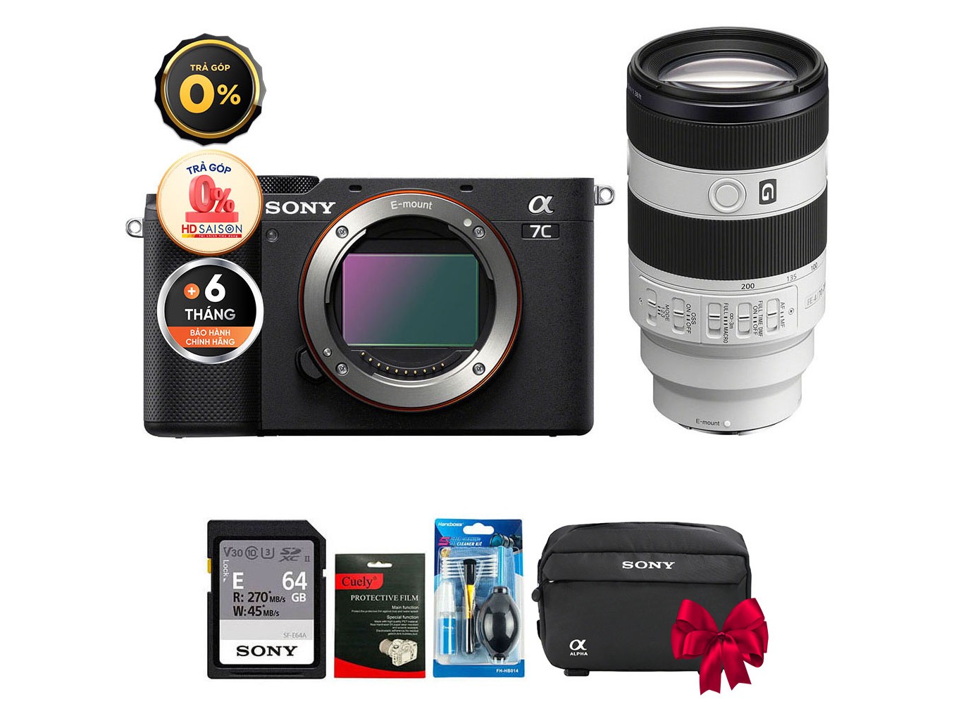 Sony A7C + FE 70-200mm f/4 Macro G OSS II (Chính hãng) (Thẻ Nhớ 64GB + Túi Máy Ảnh + Bộ Vệ Sinh)