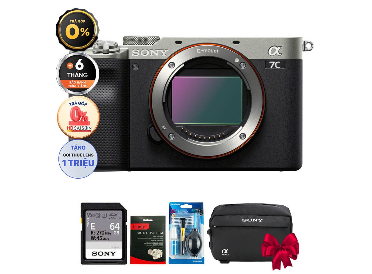 Sony A7C (Chính hãng) (Thẻ Nhớ 64GB + Túi Máy Ảnh + Bộ Vệ Sinh, Body Only)