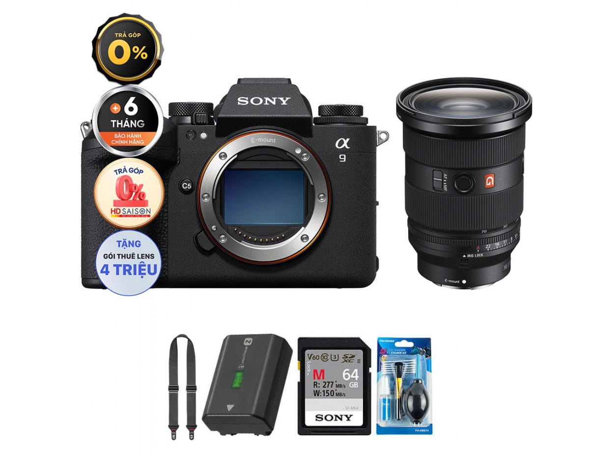 Sony A9 III + Sony FE 24-70mm f/2.8 GM II (Chính hãng) (Pin + Thẻ Nhớ 64GB + Dây Đeo + Bộ Vệ Sinh)