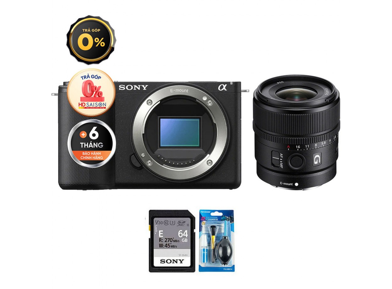 Sony ZV-E10 II + E 15mm f/1.4 (Chính hãng) (Thẻ Nhớ 64GB + Bộ Vệ Sinh)