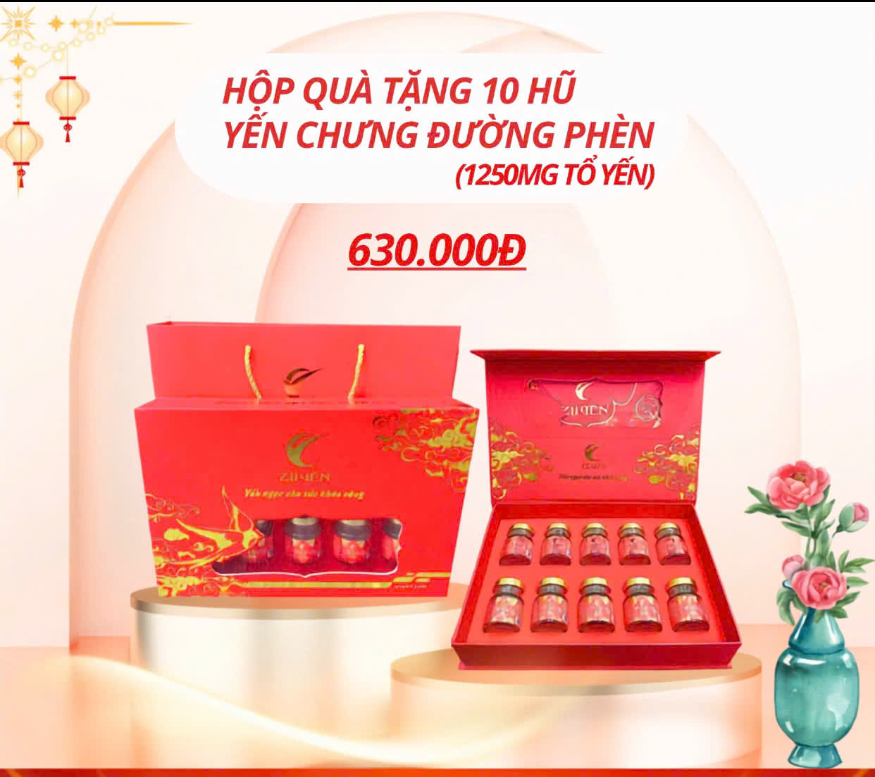 Hộp quà 10 hũ yến chưng sẵn đường phèn 1250mg tổ yến