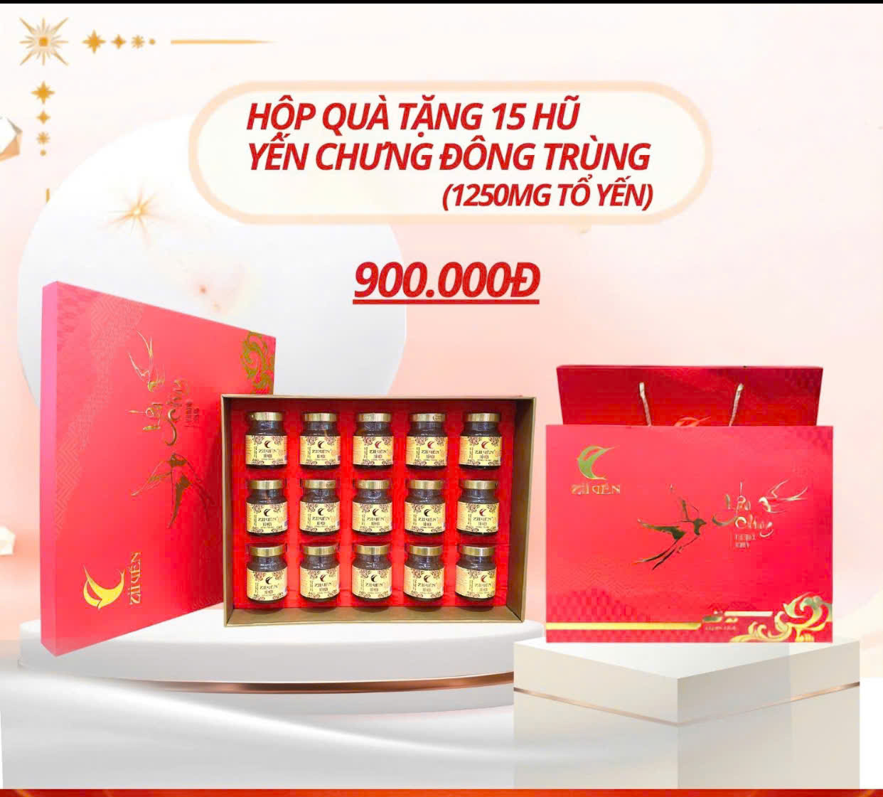 Hộp quà 15 hũ yến chưng đông trùng hạ thảo 1250mg