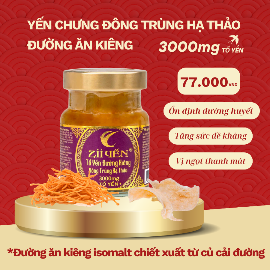 Yến chưng Đông Trùng HT - Đường ăn kiêng 3000mg Tổ Yến