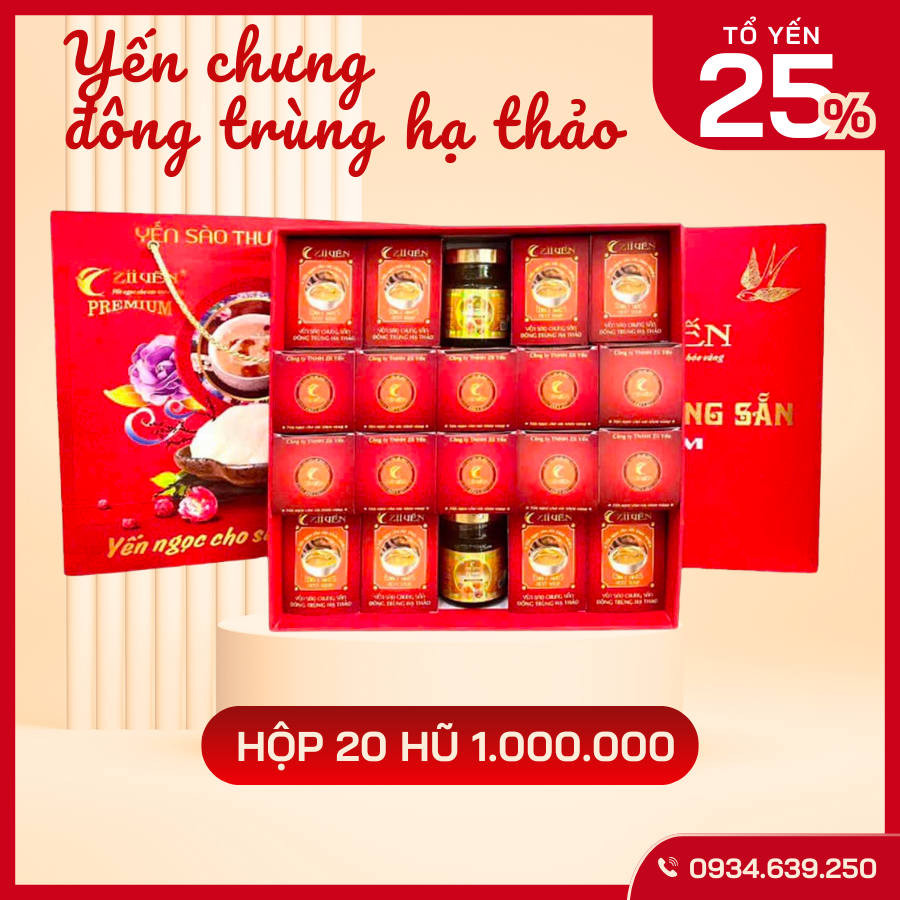 Hộp 20 hũ Yến chưng sẵn MIX VỊ – 25% tổ Yến