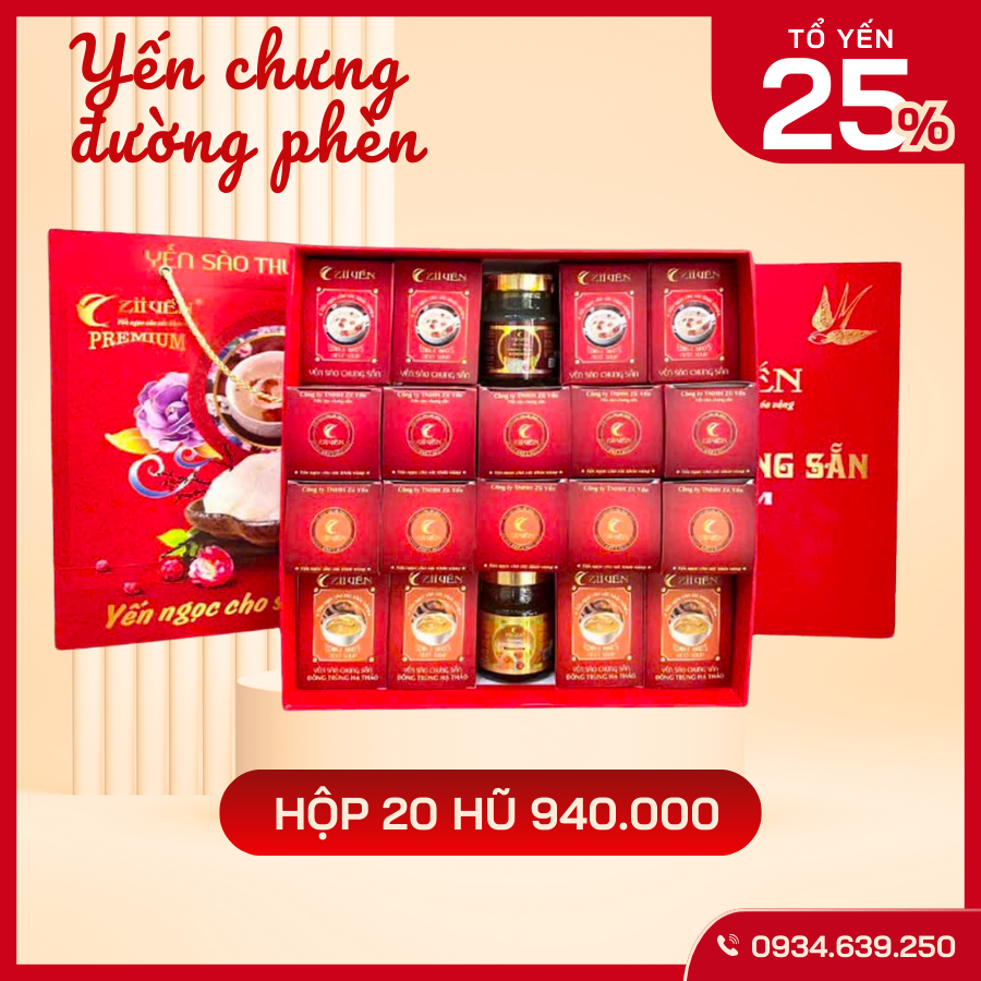 Hộp 20 hũ Yến chưng sẵn MIX VỊ – 25% tổ Yến