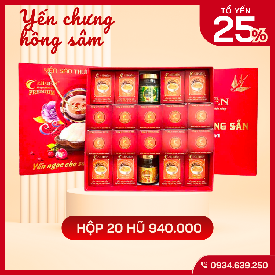 Hộp 20 hũ Yến chưng sẵn MIX VỊ – 25% tổ Yến