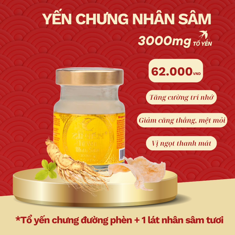 Yến sào chưng sẵn  nhân sâm 3000mg Tổ Yến