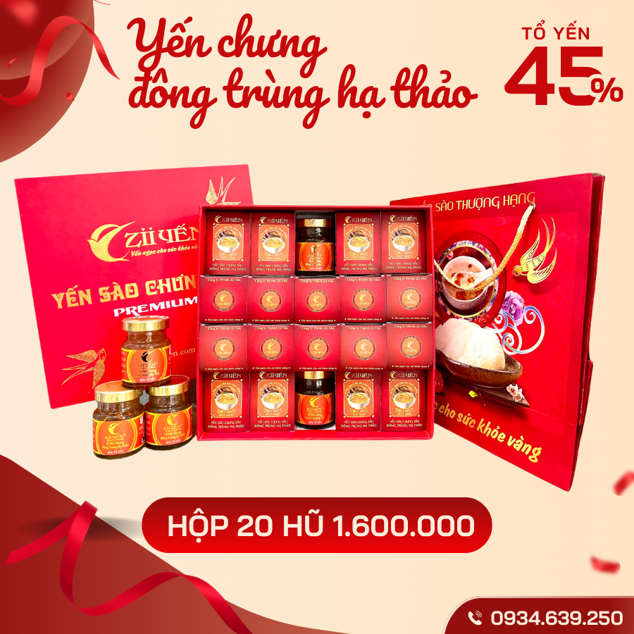 Hộp 20 hũ Yến chưng sẵn MIX VỊ – 45% tổ Yến