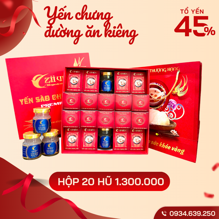 Hộp 20 hũ Yến chưng sẵn Đông Trùng HT – 45% tổ Yến