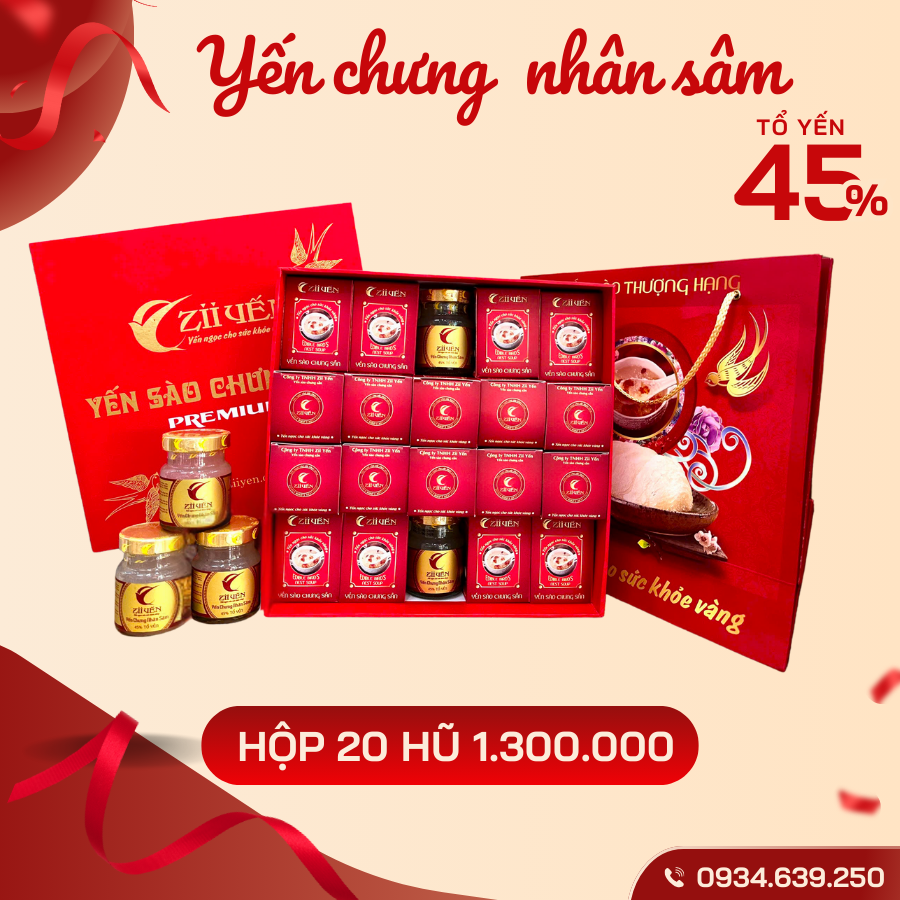 Hộp 20 hũ Yến chưng sẵn MIX VỊ – 45% tổ Yến