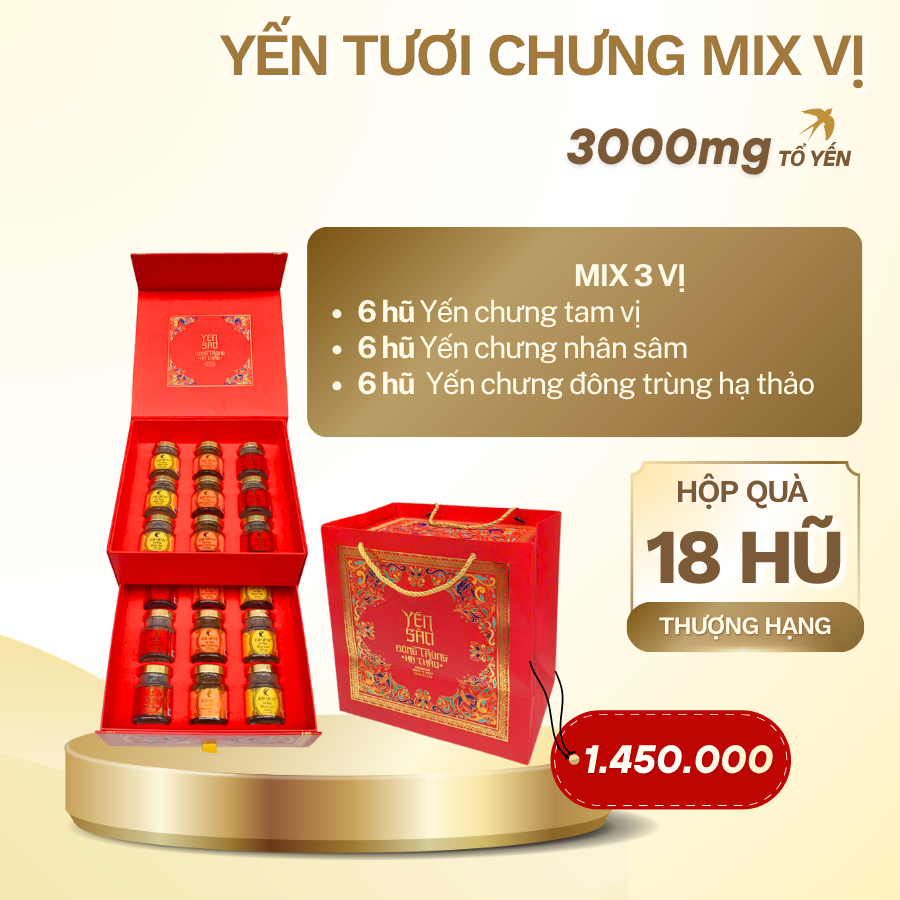 Hộp quà 6 hũ mix vị yến chưng thượng hạng 3000mg