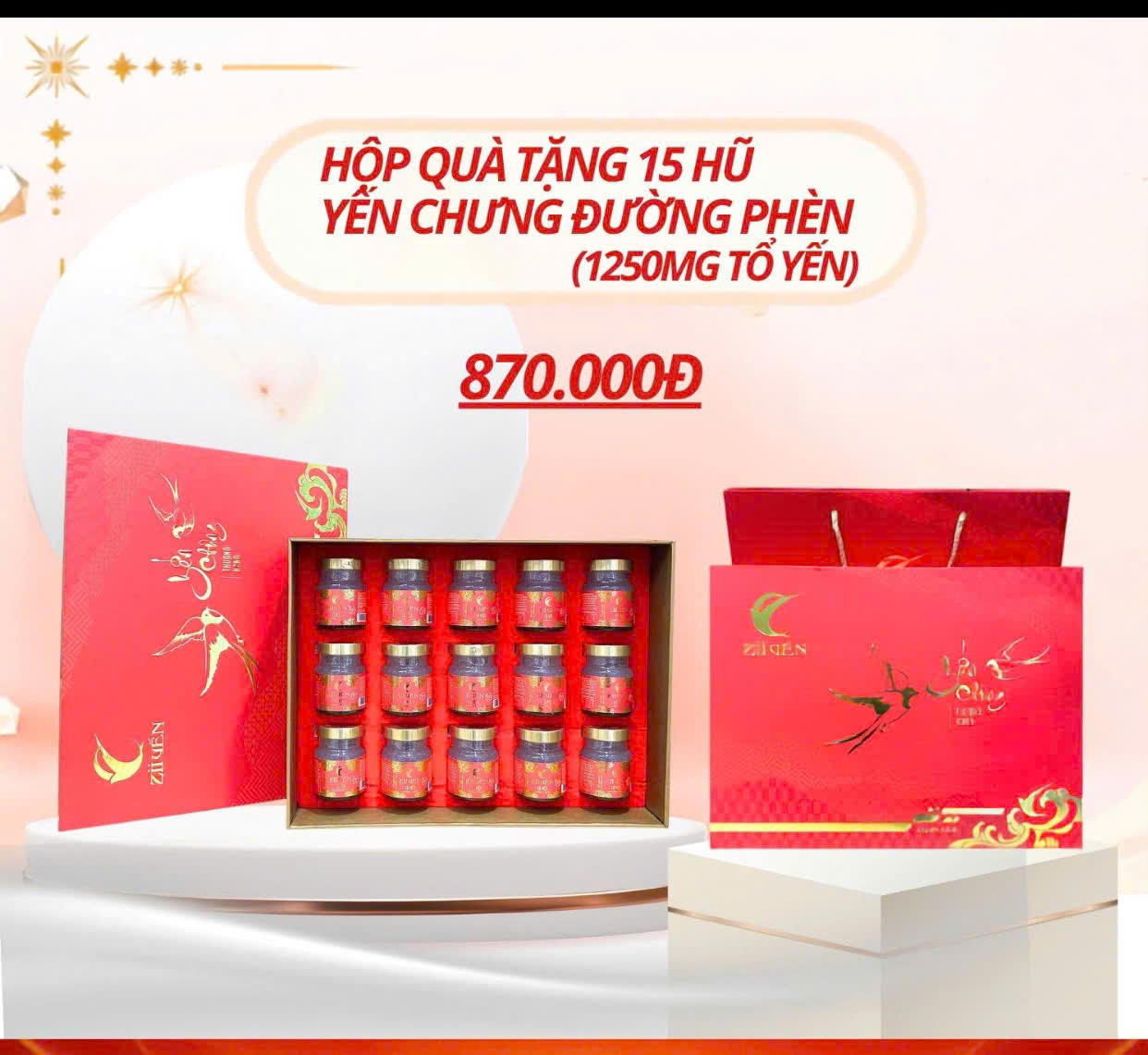Hộp quà 10 hũ yến chưng sẵn đường phèn 1250mg tổ yến