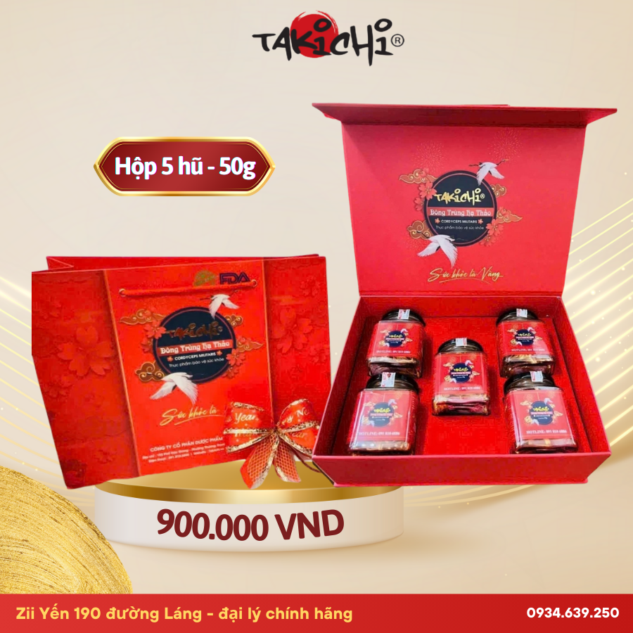 Đông trùng hạ thảo TAKICHI sấy thăng hoa hộp 5 lọ 50g