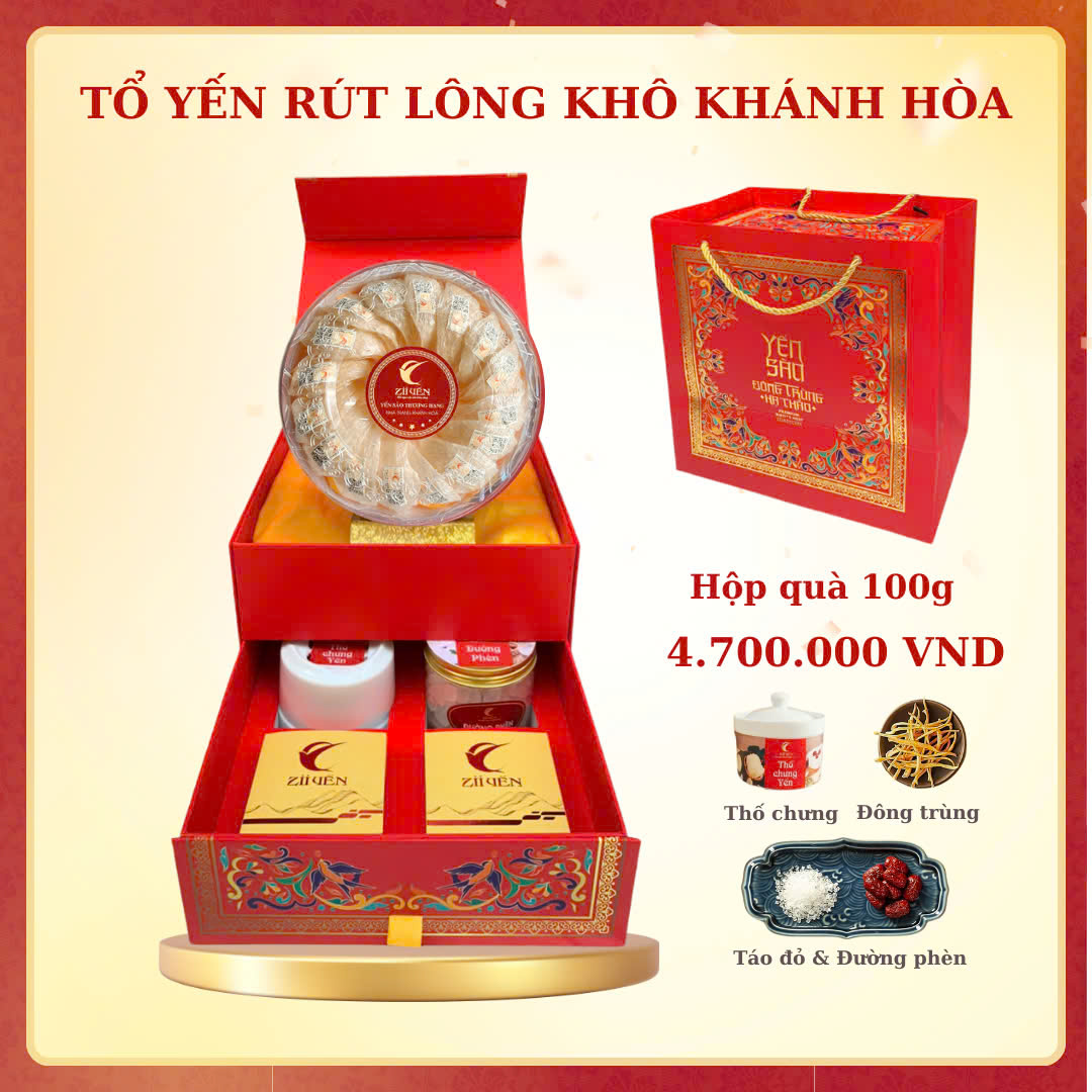 Hộp quà tổ yến rút lông khô Khánh Hòa 200g