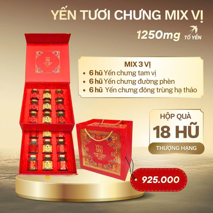 Hộp quà 6 hũ yến chưng mix vị 1250mg tổ yến