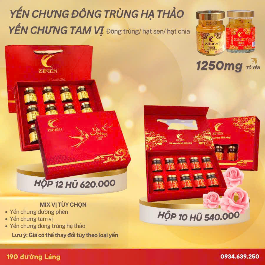 Hộp quà 6 hũ yến chưng mix vị 1250mg tổ yến