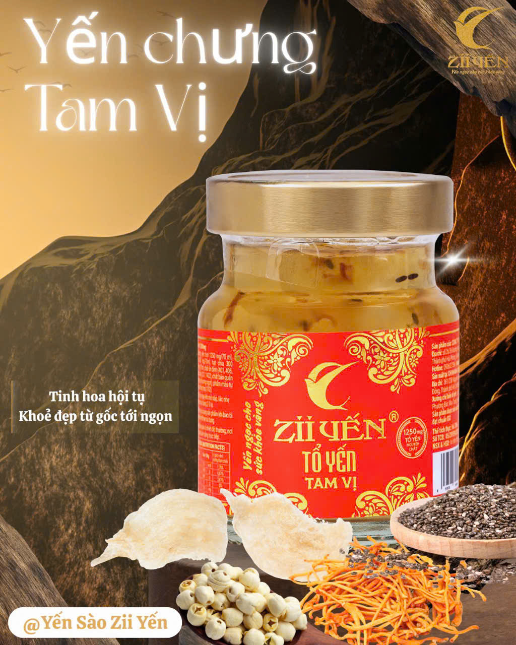 Hộp quà 6 hũ yến chưng mix vị 1250mg tổ yến