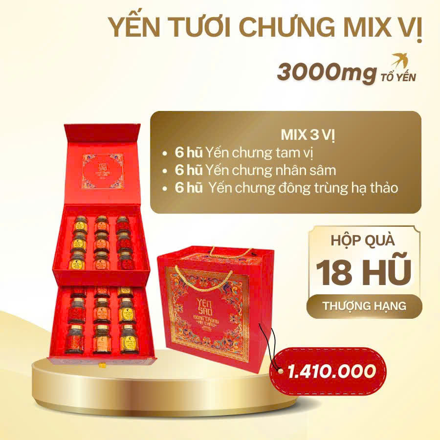 Hộp quà 6 hũ mix vị yến chưng thượng hạng 3000mg