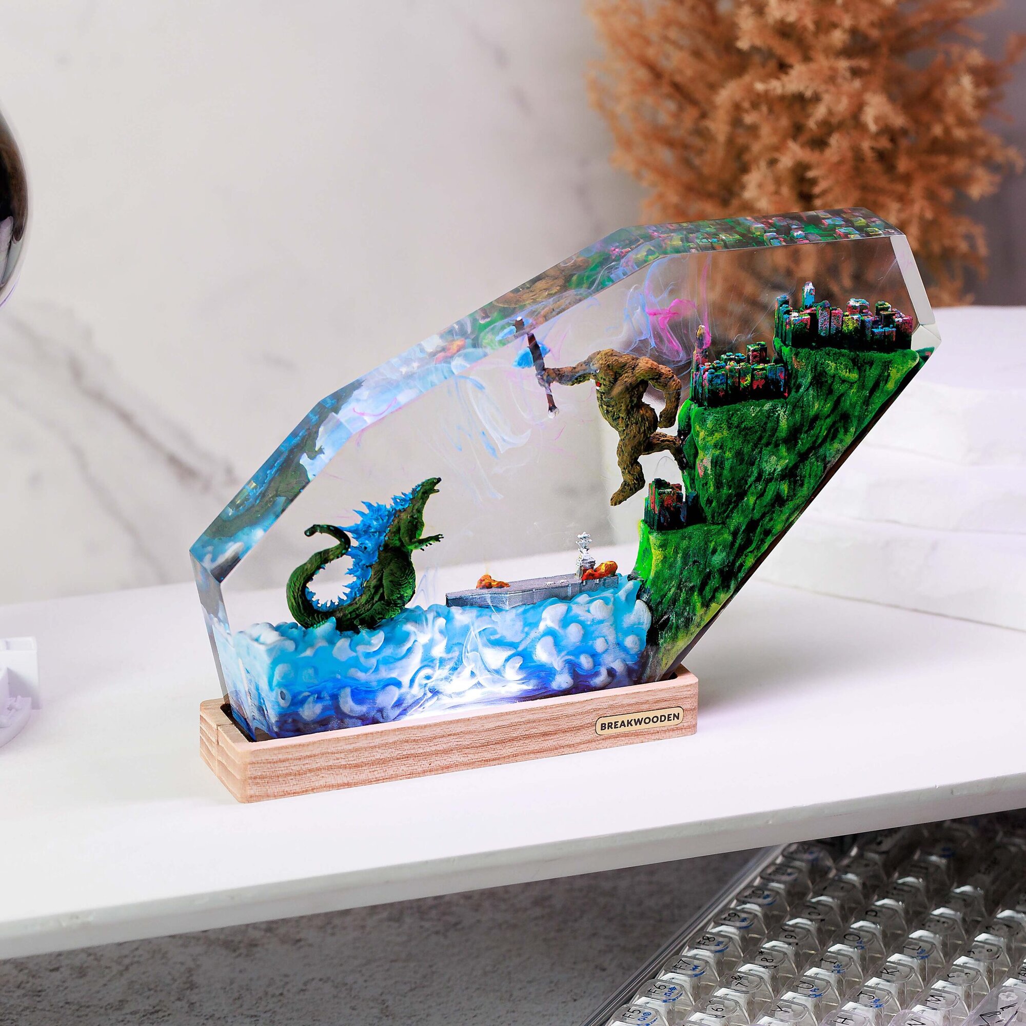 Monster Battle Resin Lamp – Bring the Epic Kaiju Battle to Light