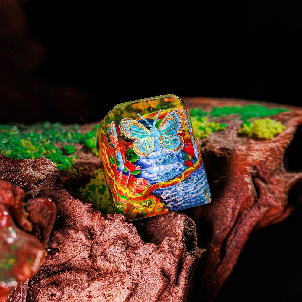 Transform Your Keyboard into Art — Blue Butterfly & Ladybug Artisan Keycaps by Breakwooden