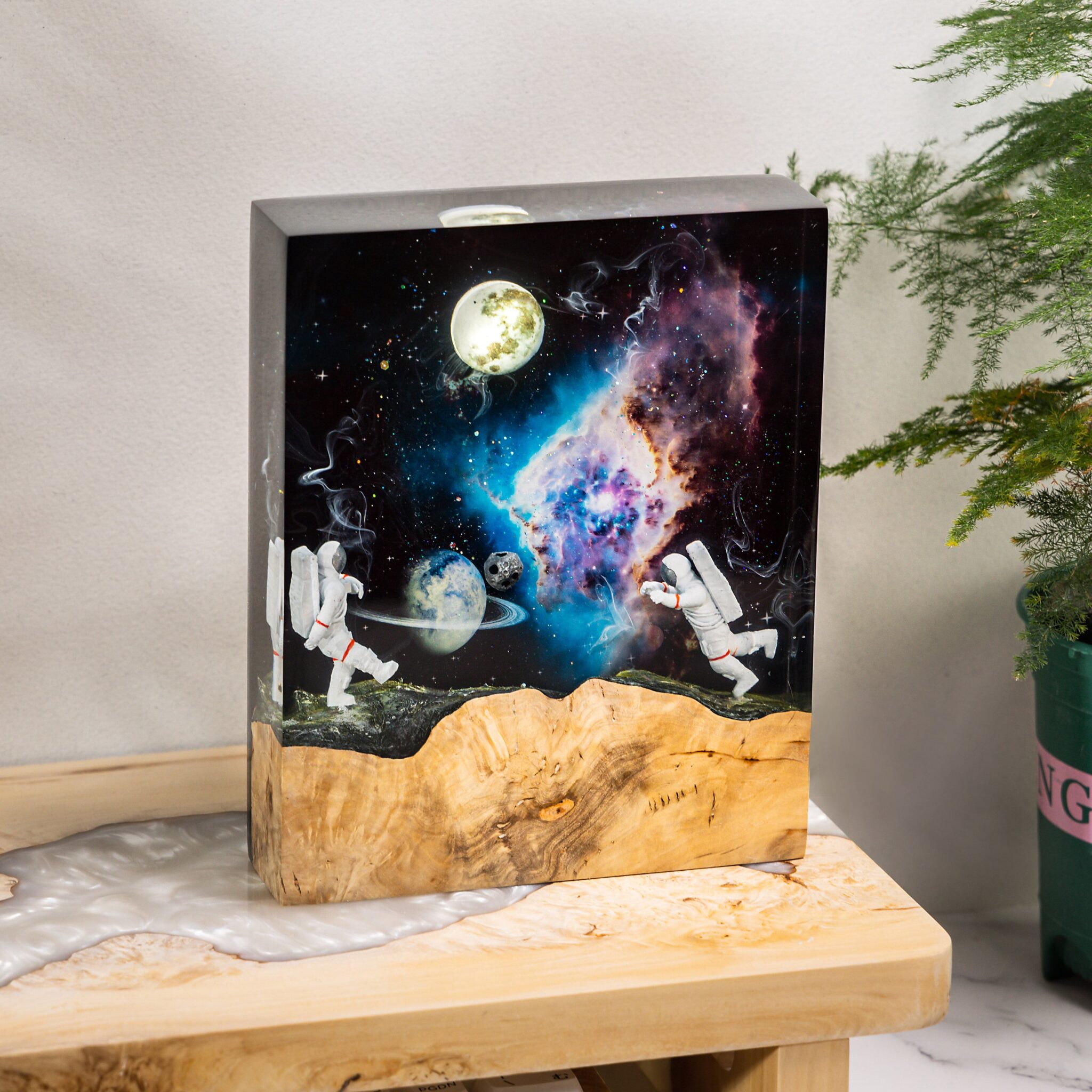 Explore the Cosmos with the Astronauts in Interstellar Space Epoxy Lamp-Rectangle