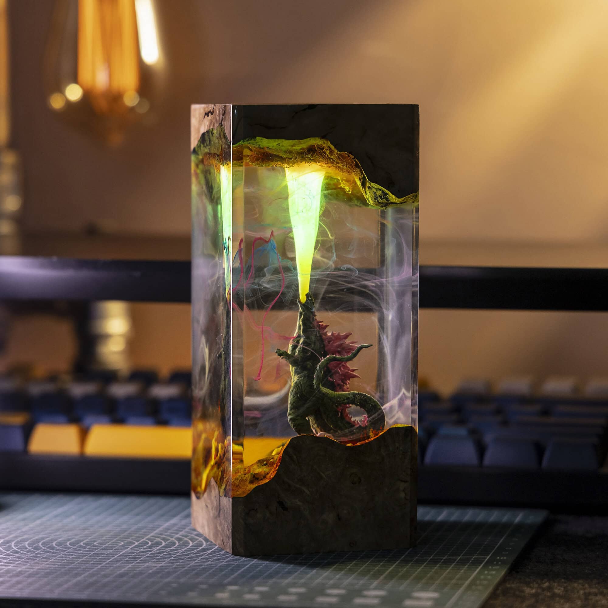 Epic Showdown in Light: Godzilla Epoxy Resin Lamp vs. Godzilla Resin Lamp